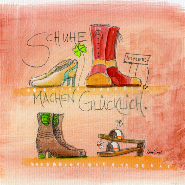 Holzbild von Karin Tauer "Schuhe machen glücklich"