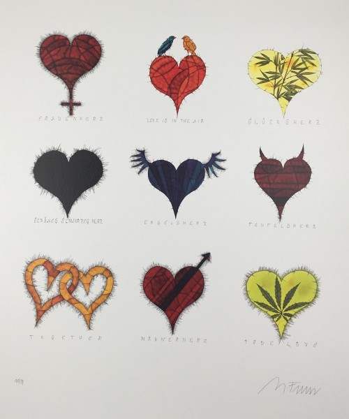 Michael Ferner Kunstdruck "Herzen" limitiert und handsigniert